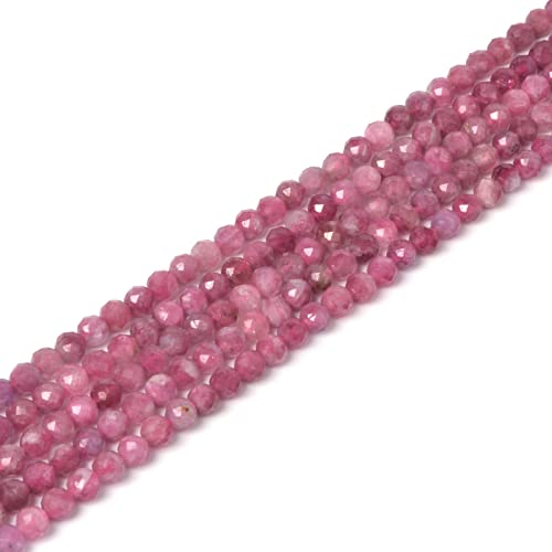 Justinstones Naturliche Rosa Turmalin-Perlen, 4 mm, Facettiert, Rund, Lose, 40,6 cm, 96 Perlen, Medium, Für Schmuckherstellung von Justinstones