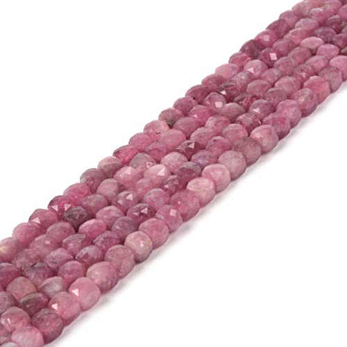 Natürlicher rosa Turmalin-Edelstein, 4 mm, facettiert, quadratisch, lose Perlen, 40,6 cm für DIY Schmuckherstellung Perlen von Justinstones