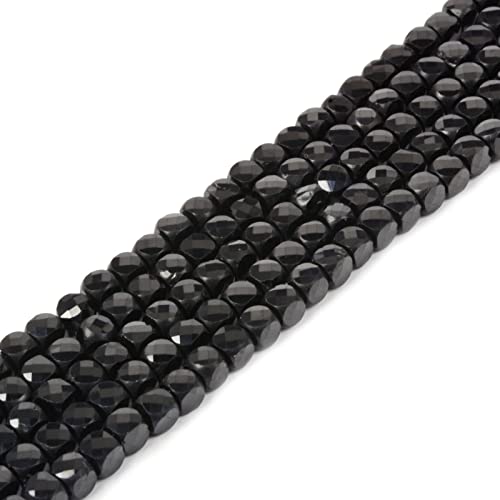 Natürlicher schwarzer Turmalin-Edelstein, 4 mm, facettiert, quadratisch, lose Perlen, 40,6 cm für DIY Schmuckherstellung Perlen von Justinstones