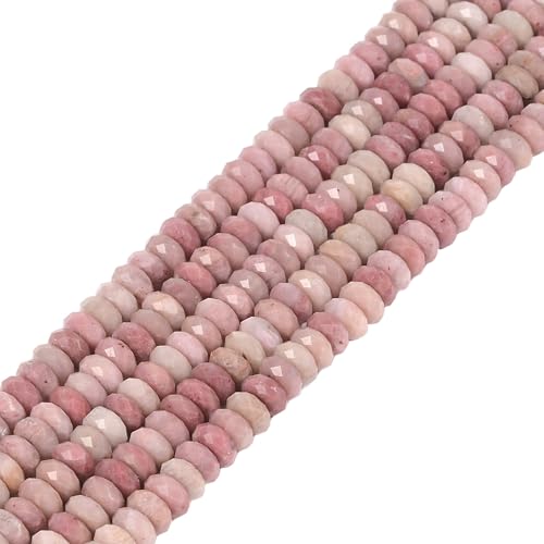 Rosafarbener Rhodonit, natürlicher Edelstein, 4 mm, facettierte Rondelle, Abstandshalter, lose Perlen, 40,6 cm, zur Schmuckherstellung Rosafarbener Rhodonit, natürlicher Edelstein, 4 mm, facettierte Rondelle, Abstandshalter, lose Perlen, 40,6 cm, zur Schmuckherstellung von Justinstones