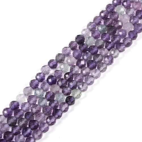 Violetter Fluorit, 3 mm, facettierter Edelstein, rund, lose Perlen, Strang, 39,4–40,6 cm, DIY-Schmuckherstellung von Justinstones
