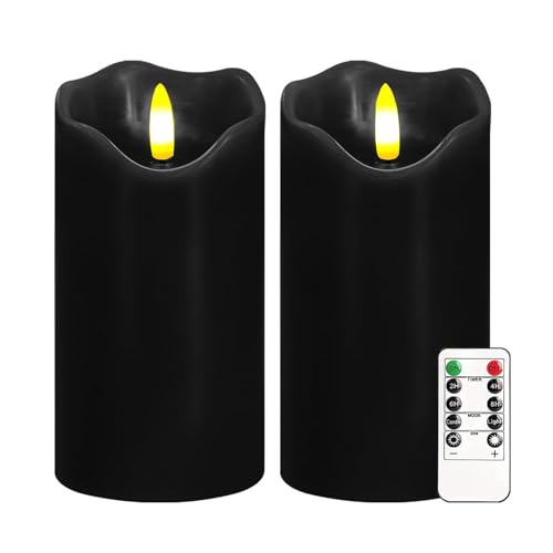 Justup Flammenlose LED-Kerzen, Set von 2 Flackernde LED Kerzen mit Fernbedienung und Timer, Dimmbare Säulen Kerzen Batterie betrieben, Kerzen für Herbst Halloween Thanksgiving Dekor (Schwarz) von Justup