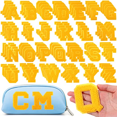 104 Stück Chenille-Buchstaben-Aufnäher zum Aufbügeln, groß, 8.1 cm Hx6.1 cm B, College-Varsity-Buchstaben-Aufnäher für Kleidung, bestickt, adrette Alphabet-Patches für Kleidungsreparatur (gelb) von Jutom