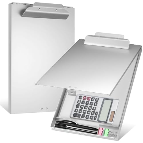 Jutom 1 x Metall-Klemmbrett mit Aufbewahrung, selbstschließend, Portfolio, Aluminium, Klemmbrett, Ordner, Briefgröße, Formhalter für Büro, Business, Profis, Schreibgerät, Silber von Jutom