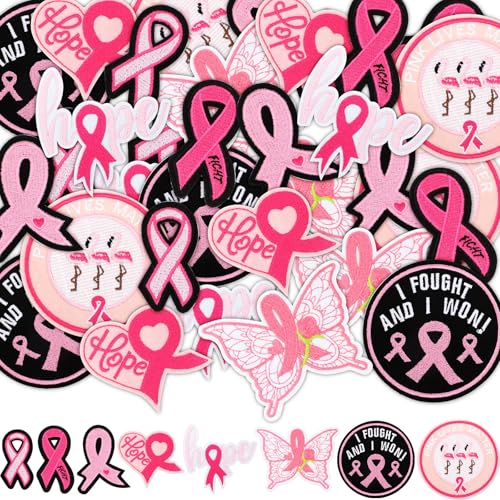 Jutom 48 Stück Brustkrebs-Aufnäher, bestickt, Applikationen, rosa Schleife, Stickerei, Handarbeit, Nähprojekte, Herz, Hoffnung, Schmetterling, zum Aufnähen, Stoff, Flamingo, Reparaturflicken für Jutom 48 Stück Brustkrebs-Aufnäher, bestickt, Applikationen, rosa Schleife, Stickerei, Handarbeit, Nähprojekte, Herz, Hoffnung, Schmetterling, zum Aufnähen, Stoff, Flamingo, Reparaturflicken für von Jutom