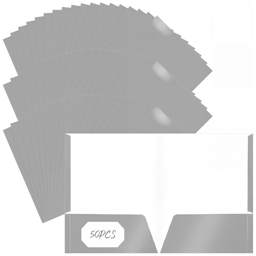 Jutom Glänzende Papiermappen mit 2 Fächern, glänzendes Papier, laminiert, Briefgröße, Präsentationsmappen mit Taschen für Büro, Lehrer, Arbeiter, Zubehör, Grau, 50 Stück Jutom Glänzende Papiermappen mit 2 Fächern, glänzendes Papier, laminiert, Briefgröße, Präsentationsmappen mit Taschen für Büro, Lehrer, Arbeiter, Zubehör, Grau, 50 Stück von Jutom