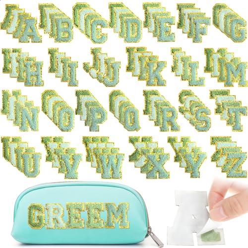 Jutom Selbstklebende Chenille-Buchstaben-Aufnäher, Buchstaben-Aufnäher, bestickt, für Kleidung, Jacken, Rucksäcke, Hüte, 104 Stück (frisch, grün) von Jutom