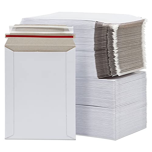 Feste Versandtaschen – Bleiben Sie flach Foto-Dokumenten-Versandtaschen, selbstklebender Papp-Umschlag für Fotos, Bilder, Wandkalender, kein Bücken, Weiß 6 x 8 inches White - 100 Pack von Juvale