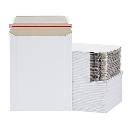 Feste Versandtaschen – Bleiben Sie flach Foto-Dokumenten-Versandtaschen, selbstklebender Papp-Umschlag für Fotos, Bilder, Wandkalender, kein Bücken, Weiß 7 x 9 inches White - 100 Pack von Juvale