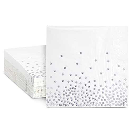 Juvale Papierservietten Gepunktet (Set, 50 Stück) – 2-Lagig - Einweg-Papierservietten, Partyzubehör - Silberfolie, 16,5 x 16,5 cm von Juvale