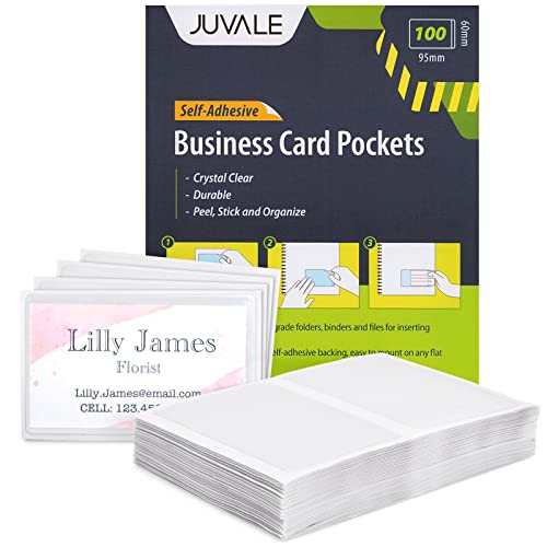 Juvale Selbstklebende Visitenkartenhüllen, 100 durchsichtige Visitenkartentaschen, Öffnung an schmaler Seite, je 5,8 x 9,4 cm von Juvale