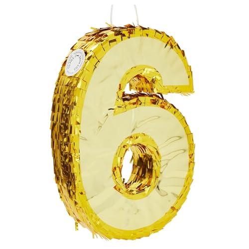 Juvale Small Number 6 Goldfolie Pinata, Zubehör für die sechste Geburtstagsfeier, 40 x 27,3 x 7,6 cm von Juvale