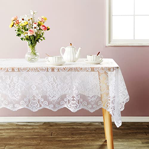 Spitze Tischdecke mit floralem Muster, rechteckig, Polyester, maschinenwaschbar, für Geburtstagspartys, Esszimmertisch, 152 x 246 cm von Juvale