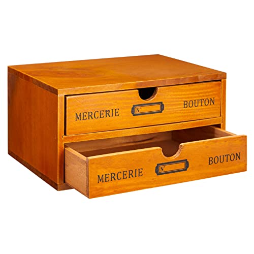 Schubladenbox aus Holz mit 2 Fächern, Mini-Kommode im französischen Vintage-Stil, Braun, 25 x 18 x 13 cm von Juvale