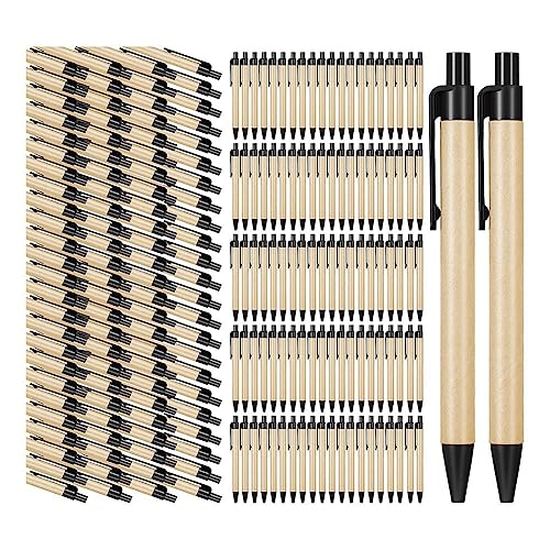 Juwacoo 200 Stück Kugelschreiber Set, Schwarz Bambus Kulischreiber, Kugelschreibern Tintenroller Set, Bambus Stift Ballpoint Pen, Bambus Holzkugelschreiber, Einziehbare Kugelschreiber von Juwacoo