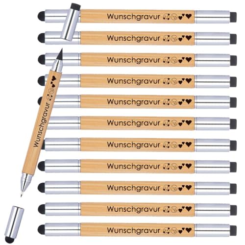 2in1 Kugelschreiber & radierbarer endlos Mine | Kugelschreiber mit Wunschgravur | blau schreibend | Touchfunktion | Bambus | passender Radiergummi | personalisiert (10) von Juwelier Schönschmied