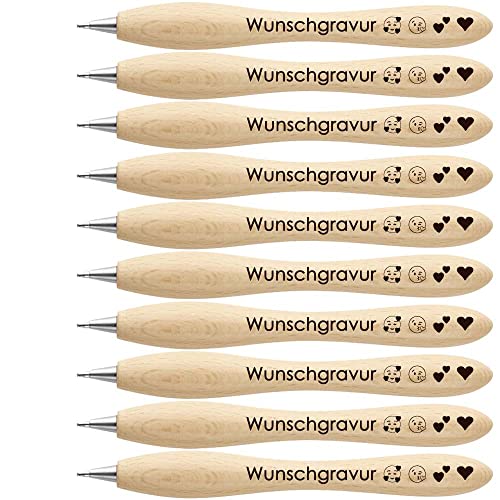 Juwelier Schönschmied 50x Kugelschreiber aus Holz mit Gravur | Emoji Gravur möglich | schwarzschreibende Miene | Laser Gravur Made in Germany | Werbekugelschreiber personalisiert (50) von Juwelier Schönschmied