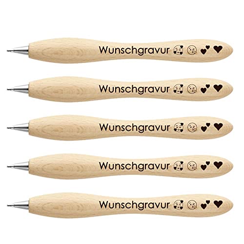 Juwelier Schönschmied 5x Kugelschreiber aus Holz mit Gravur | Emoji Gravur möglich | schwarzschreibende Miene | Laser Gravur Made in Germany | Werbekugelschreiber personalisiert (5) von Juwelier Schönschmied