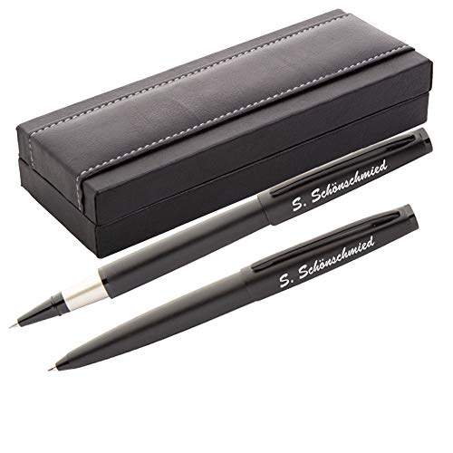 Juwelier Schönschmied - Elegantes Schreibset Kugelschreiber & Rollerball Schwarz mit Gravur & Wunschsymbolen Inklusive Geschenk-Etui Schreibset Elegance Metall PS33 von Juwelier Schönschmied