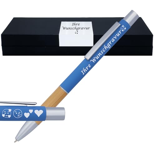 Juwelier Schönschmied Kugelschreiber mit Gravur | Bambusgriffzone | Blau schreibend | Kugelschreiber personalisiert | Wunschgravur mit Symbolen möglich | mit Geschenkverpackung | 5 Farben (Blau) von Juwelier Schönschmied