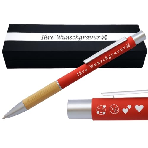 Juwelier Schönschmied Kugelschreiber mit Gravur | Bambusgriffzone | Blau schreibend | Kugelschreiber personalisiert | Wunschgravur mit Symbolen möglich | mit Geschenkverpackung | 5 Farben (Orange) von Juwelier Schönschmied