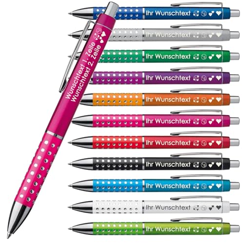 Juwelier Schönschmied Kugelschreiber mit glitzernder, rutschfester Griffzone | 2-zeilige Lasergravur auf Schaft | Blaue Großraummine | Individuelles Werbegeschenk | 11 Farben (Pink, 250) von Juwelier Schönschmied