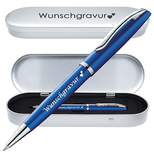 Juwelier Schönschmied PeIikan Kugelschreiber mit Gravur als Geschenk | inkl. Etui mit Wunschgravur (Platz für 10 Stifte) | Emoji Gravur | Kugelschreiber Jazz Noble Elegance Saphire Blau von Juwelier Schönschmied
