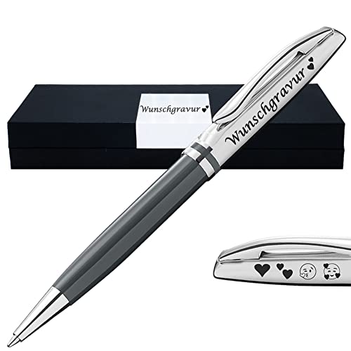 Kugelschreiber Wunschgravur Pelikan Jazz als Geschenk | Emojis Gravur möglich | Warmgrau Classic | Kugelschreiber personalisiert | Lasergravur langlebig von Juwelier Schönschmied