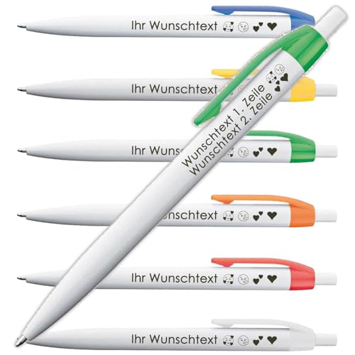 Kugelschreiber mit Lasergravur | Weißer Schaft & Farbig glänzender Clip | Blau schreibende Großraummine | Zweizeilige Gravur | Modernes Design | Trendiges Werbegeschenk | 6 Farben (Grün, 10) von Juwelier Schönschmied