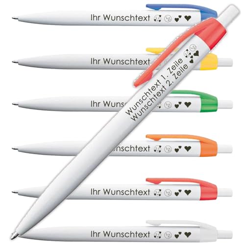 Kugelschreiber mit Lasergravur | Weißer Schaft & Farbig glänzender Clip | Blau schreibende Großraummine | Zweizeilige Gravur | Modernes Design | Trendiges Werbegeschenk | 6 Farben (Orange, 100) von Juwelier Schönschmied
