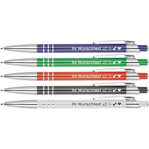Kugelschreiber mit Wunschgravur | Farbmix | recyceltes Aluminium | Blau schreibende | 3 Zierringe | Personalisierte Kulis | 5 Farben | Schriftarten | Werbekugelschreiber Gravur (mix, 1000) von Juwelier Schönschmied