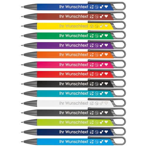 Kugelschreiber mit Wunschgravur | Farbmix | recyceltes Aluminium | Blau schreibende Semi Gel Mine | Personalisierte Kulis | 15 Farben | Schriftarten | Werbekugelschreiber Gravur (mix, 5) von Juwelier Schönschmied