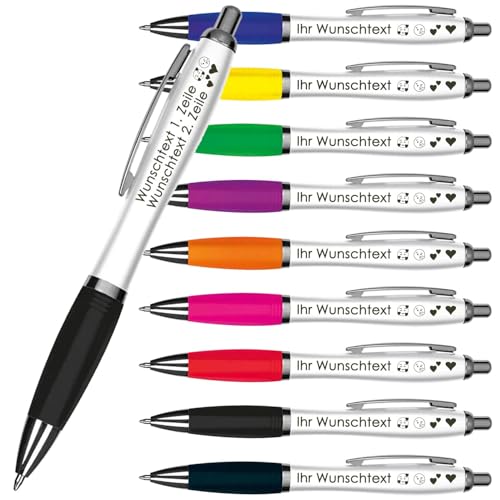 Kugelschreiber mit Wunschgravur | Weißer Schaft & Metallclip | Blaue Großraummine | Farbige Gummimanschette | 2 Zeilen Gravur möglich | Werbegeschenk | 9 Farben (Schwarz, 25) von Juwelier Schönschmied