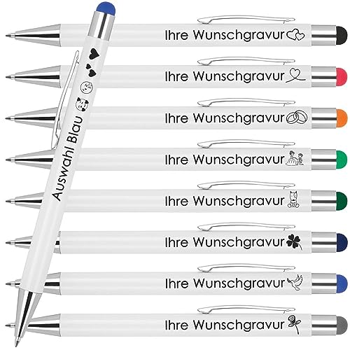 Kugelschreiber mit Wunschgravur | Werbekugelschreiber Personalisiert | Schreiben & Touchfunktion | Gummierter Oberfläche | Wunschsmbol Laser-Gravur 25 Stück Blau von Juwelier Schönschmied