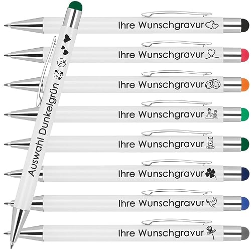 Kugelschreiber mit Wunschgravur | Werbekugelschreiber Personalisiert | Schreiben & Touchfunktion | Gummierter Oberfläche | Wunschsmbol Laser-Gravur 50 Stück Dunkelgrün von Juwelier Schönschmied