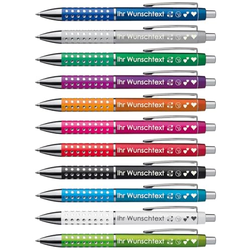 Kugelschreiber mit glitzernder, rutschfester Griffzone | 2-zeilige Lasergravur auf Schaft | Farbmix verfügbar | Blaue Großraummine | Individuelles Werbegeschenk | 11 Farben (Mix, 100) von Juwelier Schönschmied