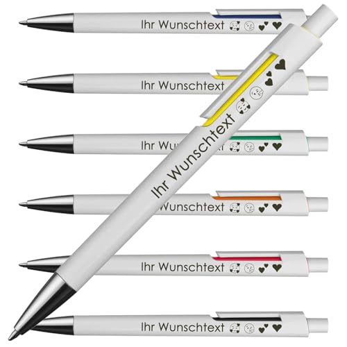 Kugelschreiber mit weißem Schaft & farbigen Applikationen | Blaue Großraummine für flüssiges Schreiben | Wunschgravur | Personalisierter Kugelschreiber als Geschenkidee | 6 Farben (Gelb, 100) von Juwelier Schönschmied