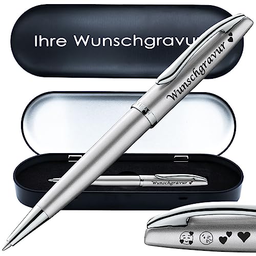 Juwelier Schönschmied PeIikan Kugelschreiber mit Gravur | inkl. Etui mit Wunschgravur (Platz für 10 Stifte) | Emoji Gravur | Jazz Noble Elegance Silber | Wunschgravur mit Symbolen von Juwelier Schönschmied