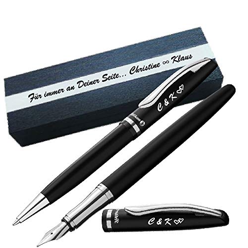 Pelikan Jazz Kugelschreiber und Füller im Set Farbe Mattschwarz mit Gravur als Geschenk & Wunschsymbol Geschenkverpackung Jazz Elegance PS28Box2 - mit KONFIGURATOR direkt online gestalten ! von Juwelier Schönschmied