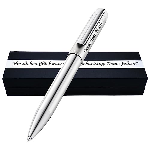 Pelikan Kugelschreiber Pura® K40 Silber mit Wunscgravur | Geschenkbox personalisiert | Hochwertig eloxiertes Aluminium-Gehäuse | Geschenk zum Geburstaf | Abschluss PS274Box2 von Juwelier Schönschmied