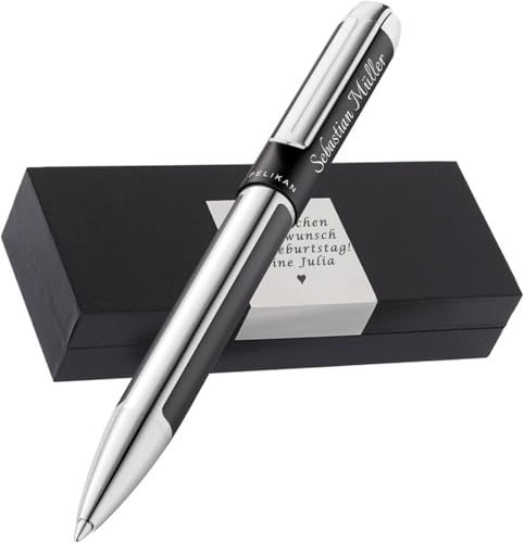 Personalisierter Pelikan Kugelschreiber Pura® K40 Anthrazit | Aluminium | Drehmechanik | Personalisierte Geschenkobox als Geschenk & Symbole gravierbar PS141 von Juwelier Schönschmied