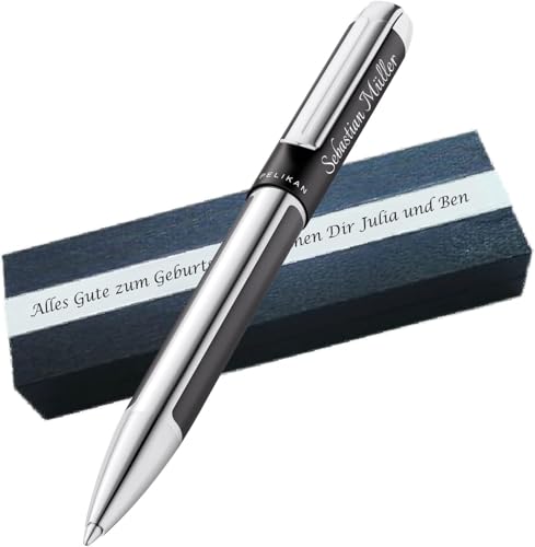 Personalisierter Pelikan Kugelschreiber Pura® K40 Anthrazit | Aluminium | Drehmechanik | Personalisierte Geschenkobox als Geschenk & Symbole gravierbar PS141Box2 von Juwelier Schönschmied