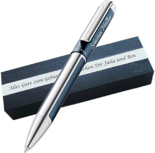 Wunschgravur Personalisierter Pelikan Kugelschreiber Pura® K40 Petrol | Aluminium | Drehmechanik | Personalisierte Geschenkobox als Geschenk & Symbole gravierbar PS142Box2 von Juwelier Schönschmied