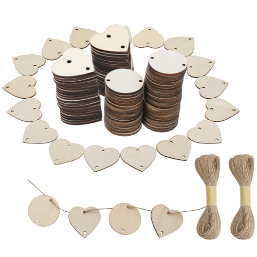 150 Stück Holzscheiben Set für DIY Basteln, Runde und Herzförmige Naturholzscheiben mit Jute Schnur, Ideal für Geburtstagskalender, Hochzeitsdeko, Geschenkanhänger, Streudeko und Partydekoration 150 Stück Holzscheiben Set für DIY Basteln, Runde und Herzförmige Naturholzscheiben mit Jute Schnur, Ideal für Geburtstagskalender, Hochzeitsdeko, Geschenkanhänger, Streudeko und Partydekoration von Juyibaao