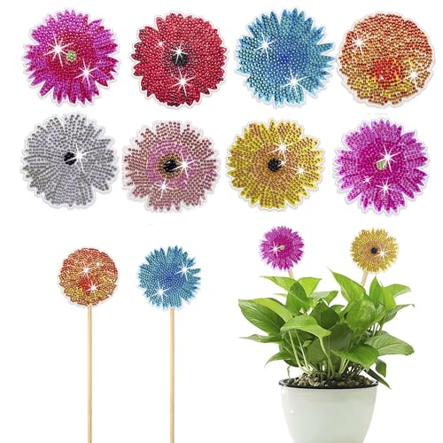 Juyibaao 8 Stück Diamond Painting Blumen Sets, Diamont Painting Geschenk Kinder Erwachsene Gartendekoration für Draußen und Drinnen Balkon Deko, Basteln von Juyibaao