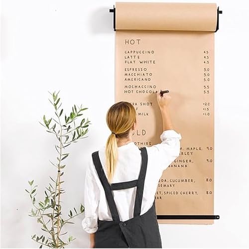 Café/Restaurant Kraftpapierrollenhalter & Spender, schwarzer Stahlrahmen, mit brauner Papierrolle von 50 m/164 ft(Steel Frame Wide-37cm/14.5in) von JvFbjLF