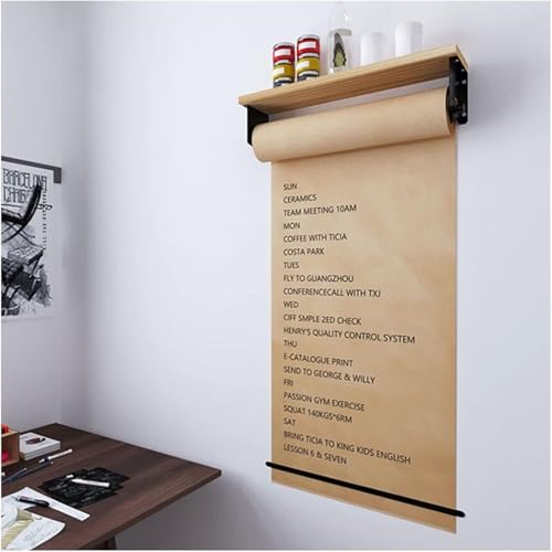 Displayhalter für Kraftpapierrollen, Wandmontierter Notizpapierspender; mit Holzregal & Papierrolle 50 Meter (40cm/15.7inch wide) von JvFbjLF