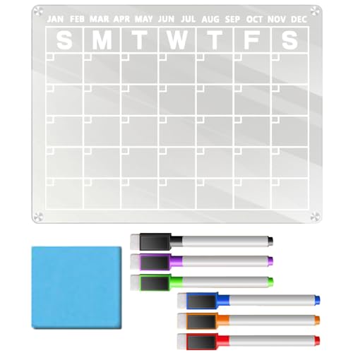 Klarer Kühlschrankkalender - Acrylkühlschrankkalender Für Die Monatliche Planung | Transparente Trockenerase -Board 40 X 30 Cm Mit 6 Markierungen Und Radiergummi, Ideal Für Küchenwand, Arbeitsplatz, S von Jvjggag