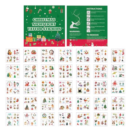 Weihnachtsaufkleber für Kinder - Santa Body Sticker for Holiday Fun | Wasserdichtes Glühen-in-the-Dark mit niedlichen festlichen Designs, 35 Blätterpartyzubehör für Mädchenstudenten, 3,5 x 3,5 von Jvjggag