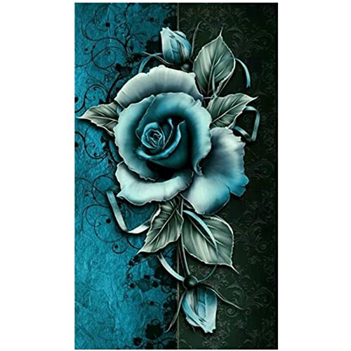 Diamond Painting Blaue Rose (4), Malen Nach Zahlen Erwachsene, DIY Diamant Painting Bilder Kinder, Groß Diamant Malerei Kits Cross Stickerei, Wohnzimmer Schlafzimmer Büro Wand Dekor 60x120cm DZ539 von Jvyaeen